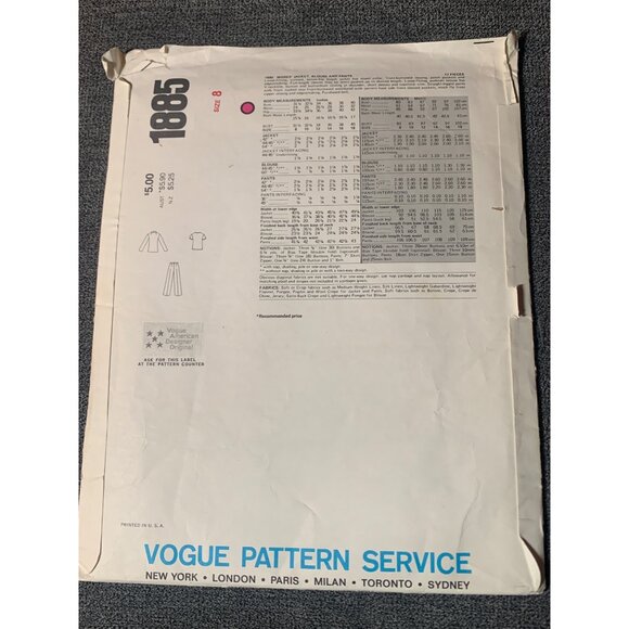 Vogue Calvin Klein Pattern 1885 Womens Jacket Pants & Shirt Sewing Pattern Size - Picture 2 of 2